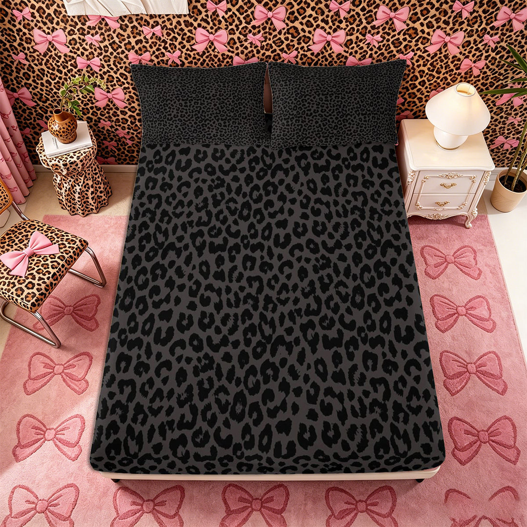 Meiyoeat Animal Cheetah Print King Sheets 4pcs, Minimalist Spot Pattern Bedding, Dark Gray