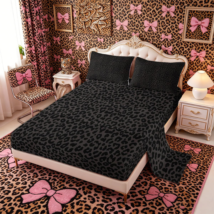 Meiyoeat Animal Cheetah Print King Sheets 4pcs, Minimalist Spot Pattern Bedding, Dark Gray
