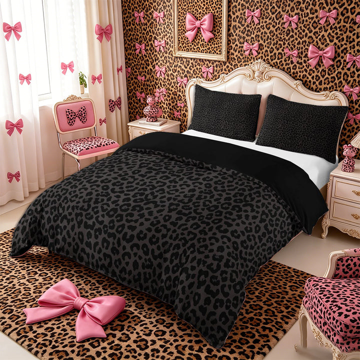 Meiyoeat Animal Cheetah Print Duvet Cover King, Minimalist Spot Pattern King Bedding, Dark Gray,3 Pieces,No Comforter,Black Reversible