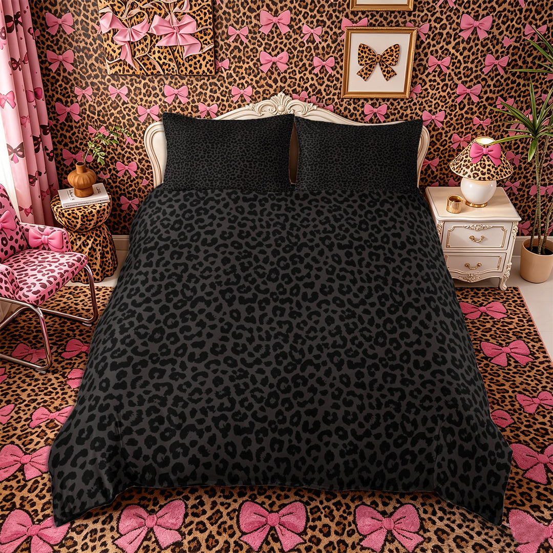 Meiyoeat Animal Cheetah Print Duvet Cover King, Minimalist Spot Pattern King Bedding, Dark Gray,3 Pieces,No Comforter,Black Reversible