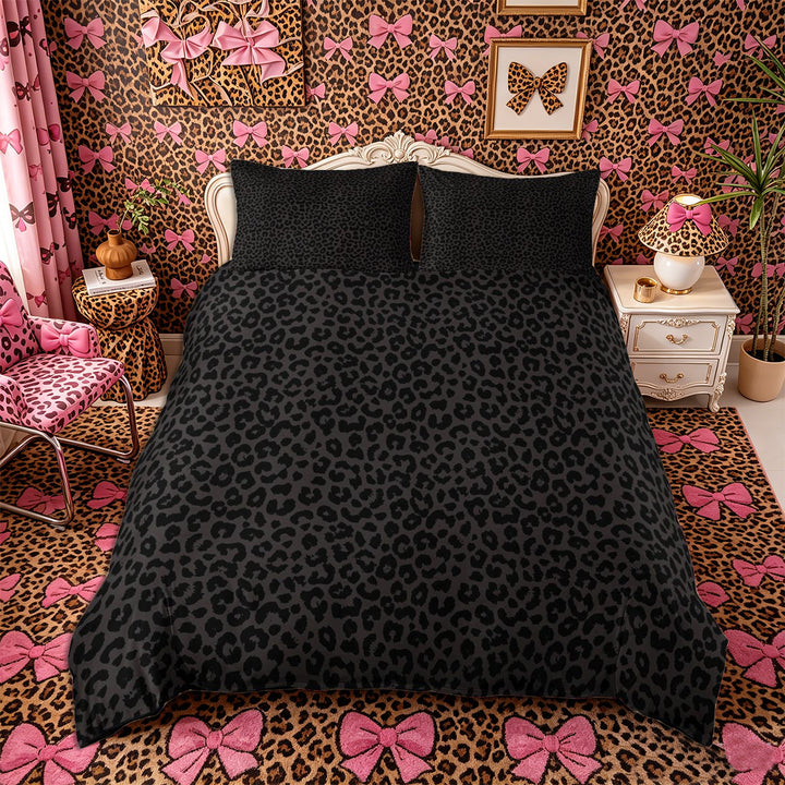 Meiyoeat Animal Cheetah Print Duvet Cover King, Minimalist Spot Pattern King Bedding, Dark Gray,3 Pieces,No Comforter,Black Reversible