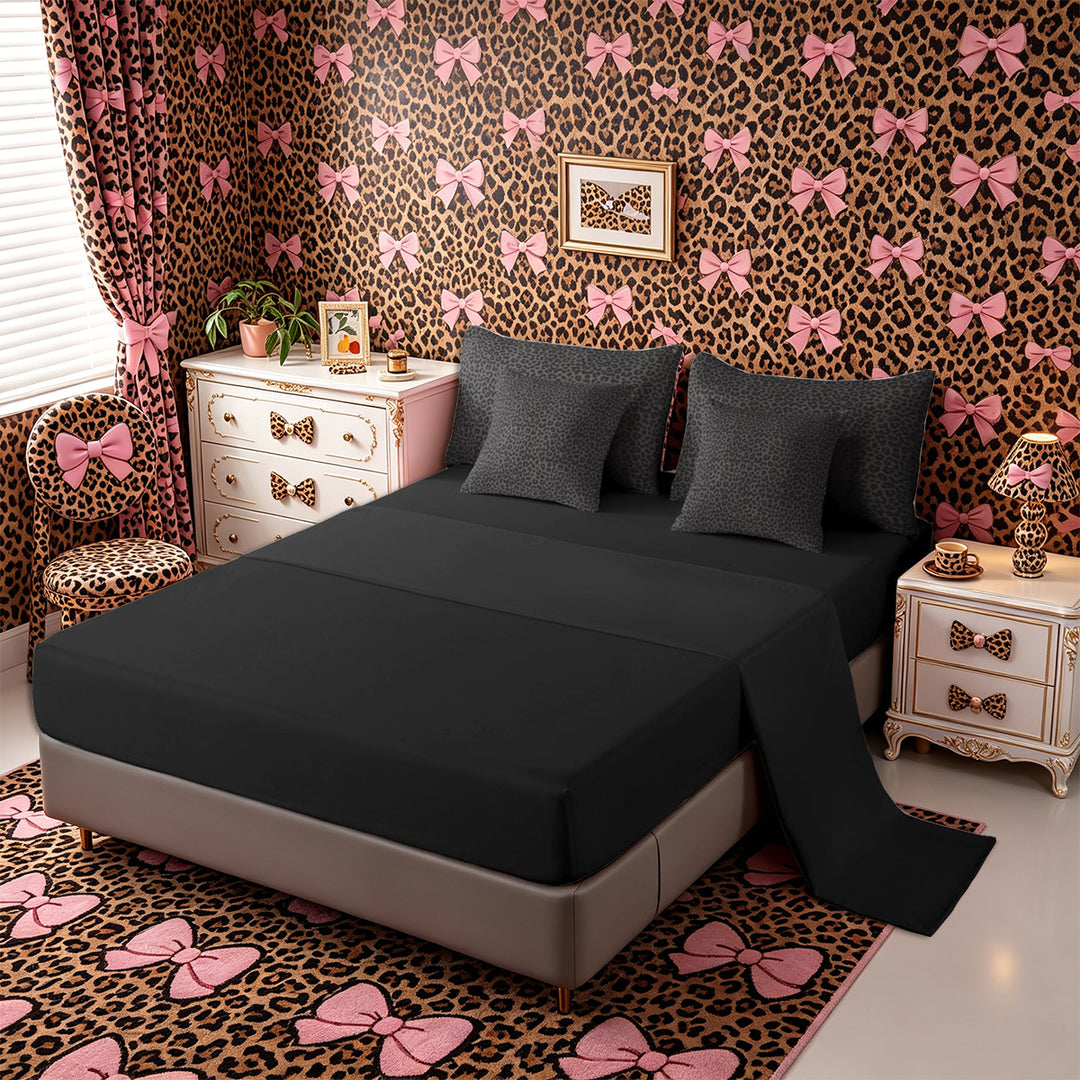 Meiyoeat Animal Cheetah Print King Bedding 7pcs, Minimalist Spot Pattern King Bed in a Bag, Dark Gray,Black Reversible
