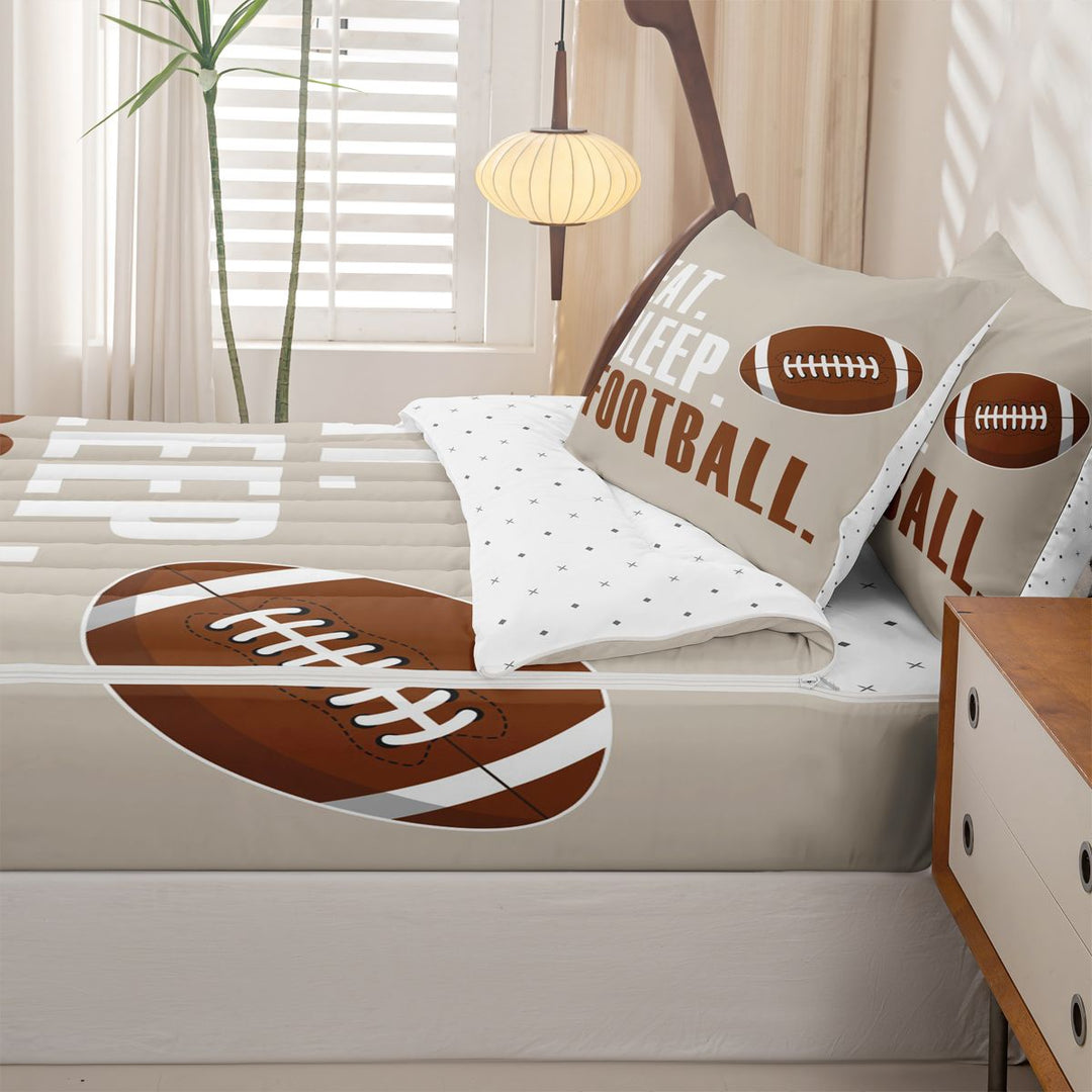 meiyoeat American Rugby Games Zipper Full Size Comforter Sets with Fitted Sheet and 2 Pillowcases For Boys,Kids Football Games Zipper Bedding Set,Reversible,4 Pieces