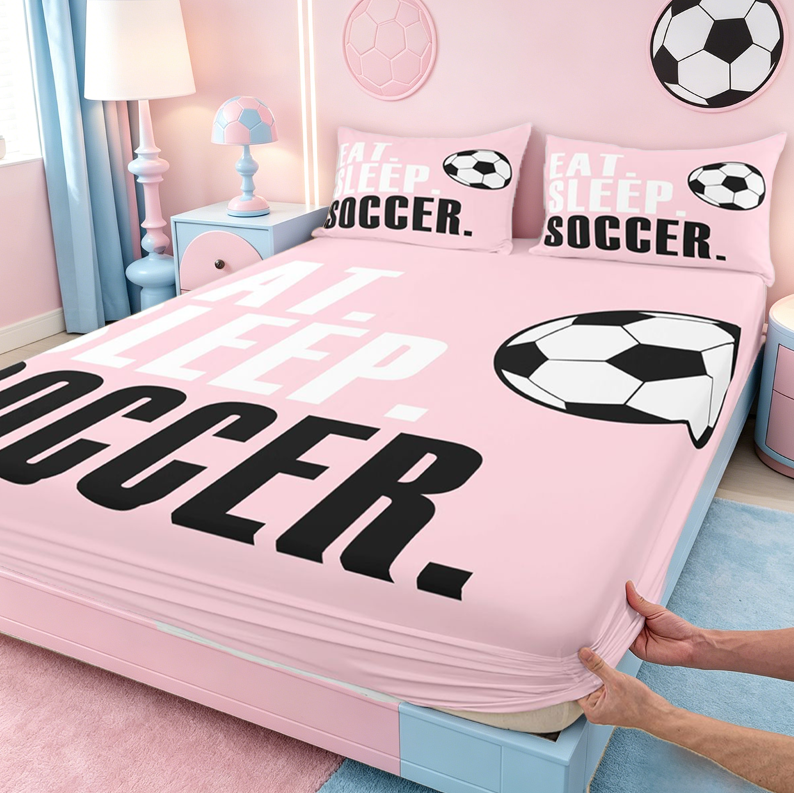 meiyoeat Girls Football Sports Bed Sheets For Ball Lover,Kids Soccer Games Gaming Full Size Sheets,4-Piece
