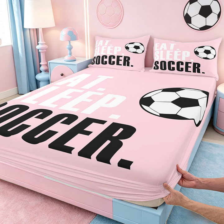 meiyoeat Girls Football Sports Bed Sheets For Ball Lover,Kids Soccer Games Gaming Full Size Sheets,4-Piece