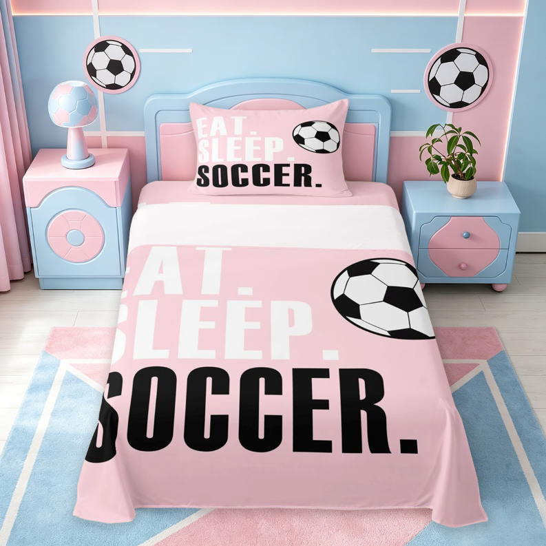 meiyoeat Girls Football Sports Bed Sheets For Ball Lover,Kids Soccer Games Gaming Full Size Sheets,4-Piece