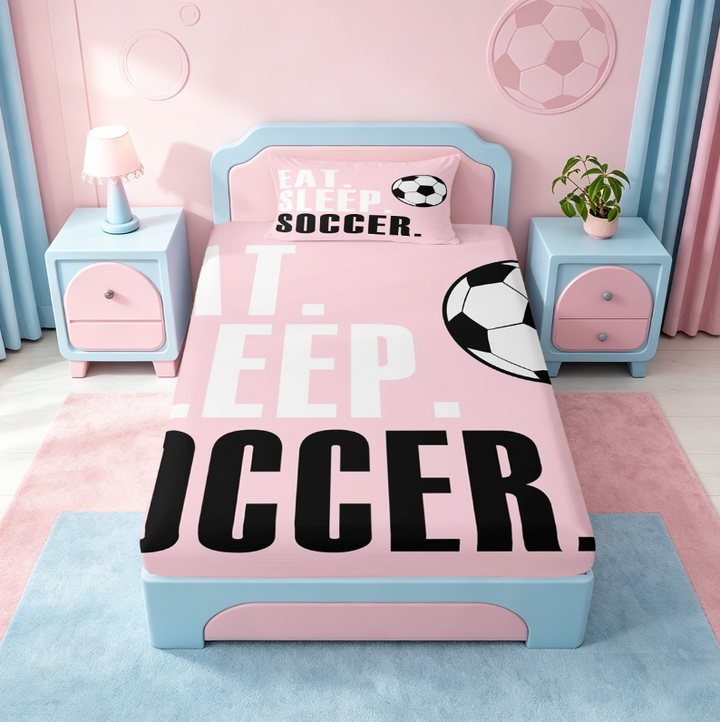 meiyoeat Girls Football Sports Bed Sheets For Ball Lover,Kids Soccer Games Gaming Full Size Sheets,4-Piece