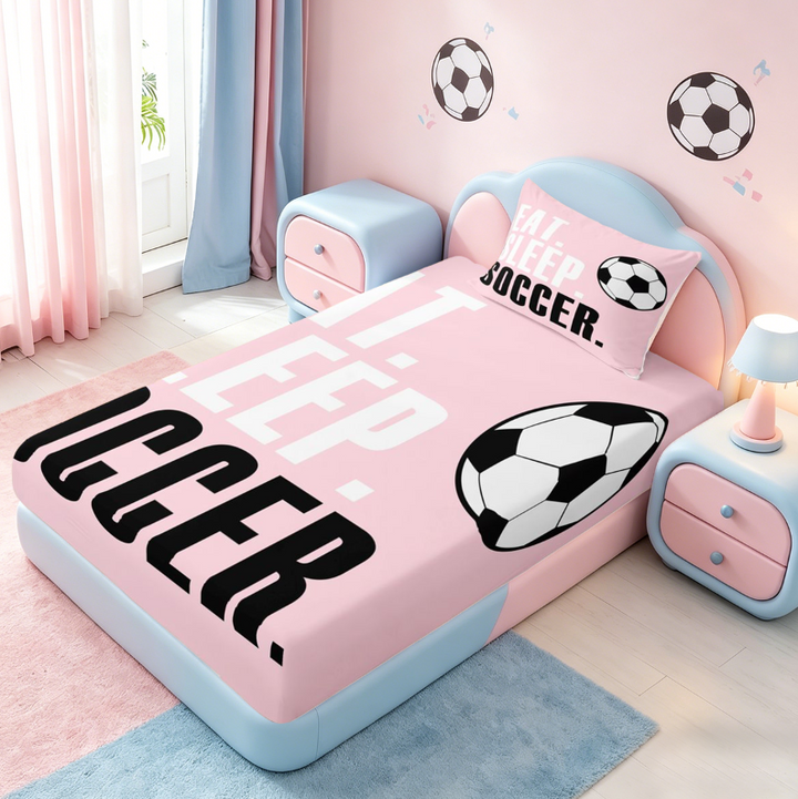 meiyoeat Girls Football Sports Bed Sheets For Ball Lover,Kids Soccer Games Gaming Full Size Sheets,4-Piece