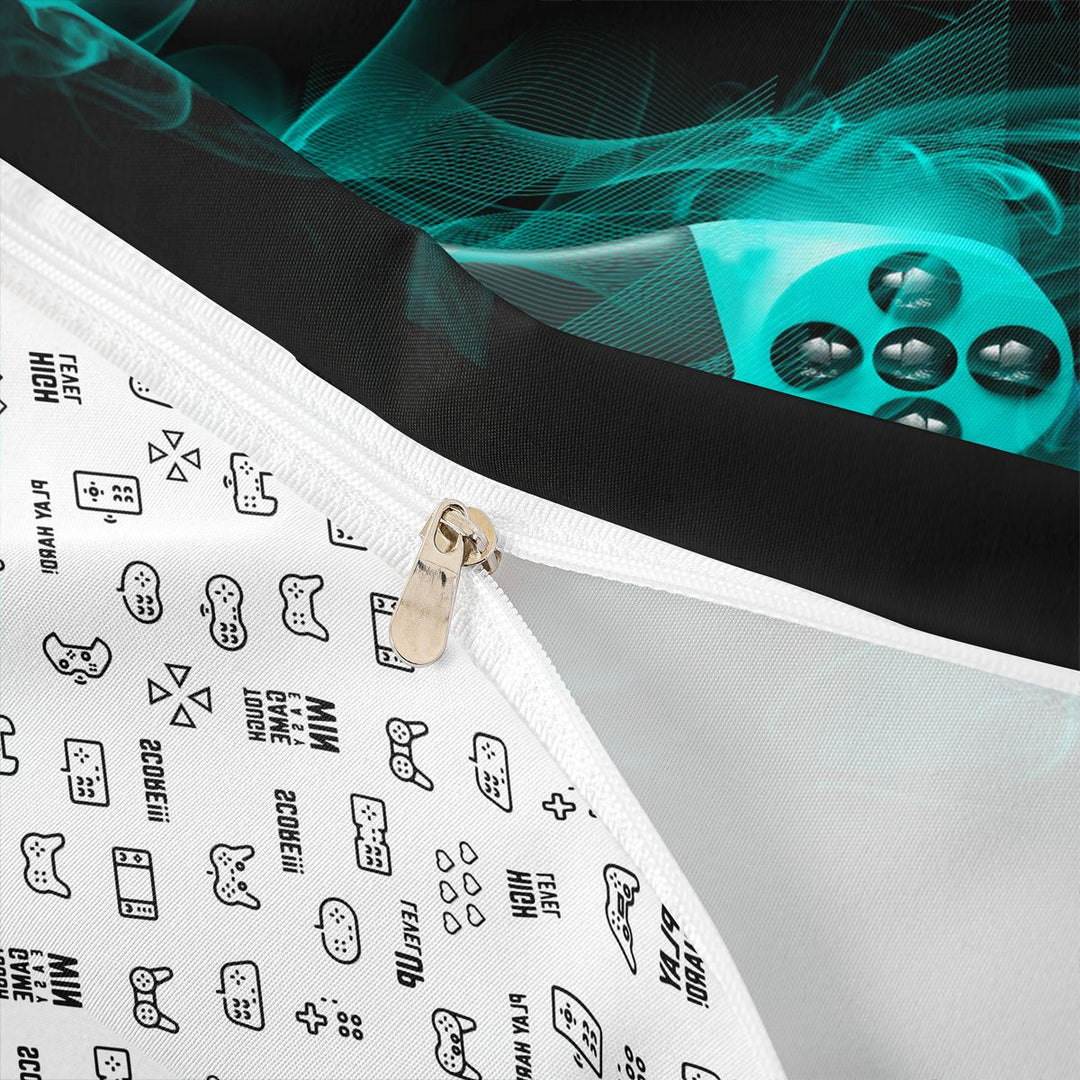 meiyoeat Neon Gaming Gamepad Duvet Cover Set, Smoke Wave Bedding Full for Boys, Teal, Gamepad Reversible 3-Piece, 1 Duvet Cover and 2 Pillowcases