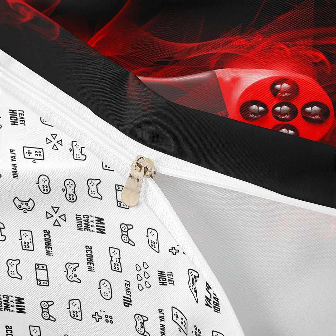 meiyoeat Neon Green Smoke Gaming Duvet Cover Set for Boys Teens, Video Game Gamer Bedding Full, Black Red, Gamepad Reversible3 Pieces, 1 Duvet Cover and 2 Pillowcases