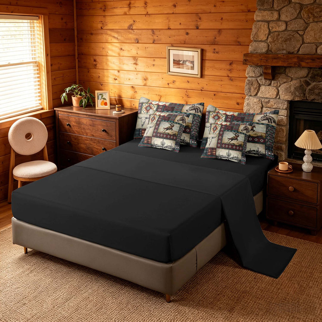 meiyoeat Western Cowboy Aztec Bedding Comforter Set, Vintage Cactus Cowboy Pattern King Bedding Sets, Multicolor Brown, Black Reversible 7pcs