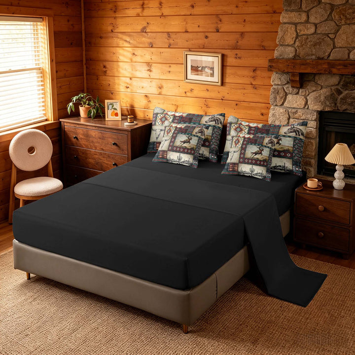 meiyoeat Western Cowboy Aztec Bedding Comforter Set, Vintage Cactus Cowboy Pattern King Bedding Sets, Multicolor Brown, Black Reversible 7pcs