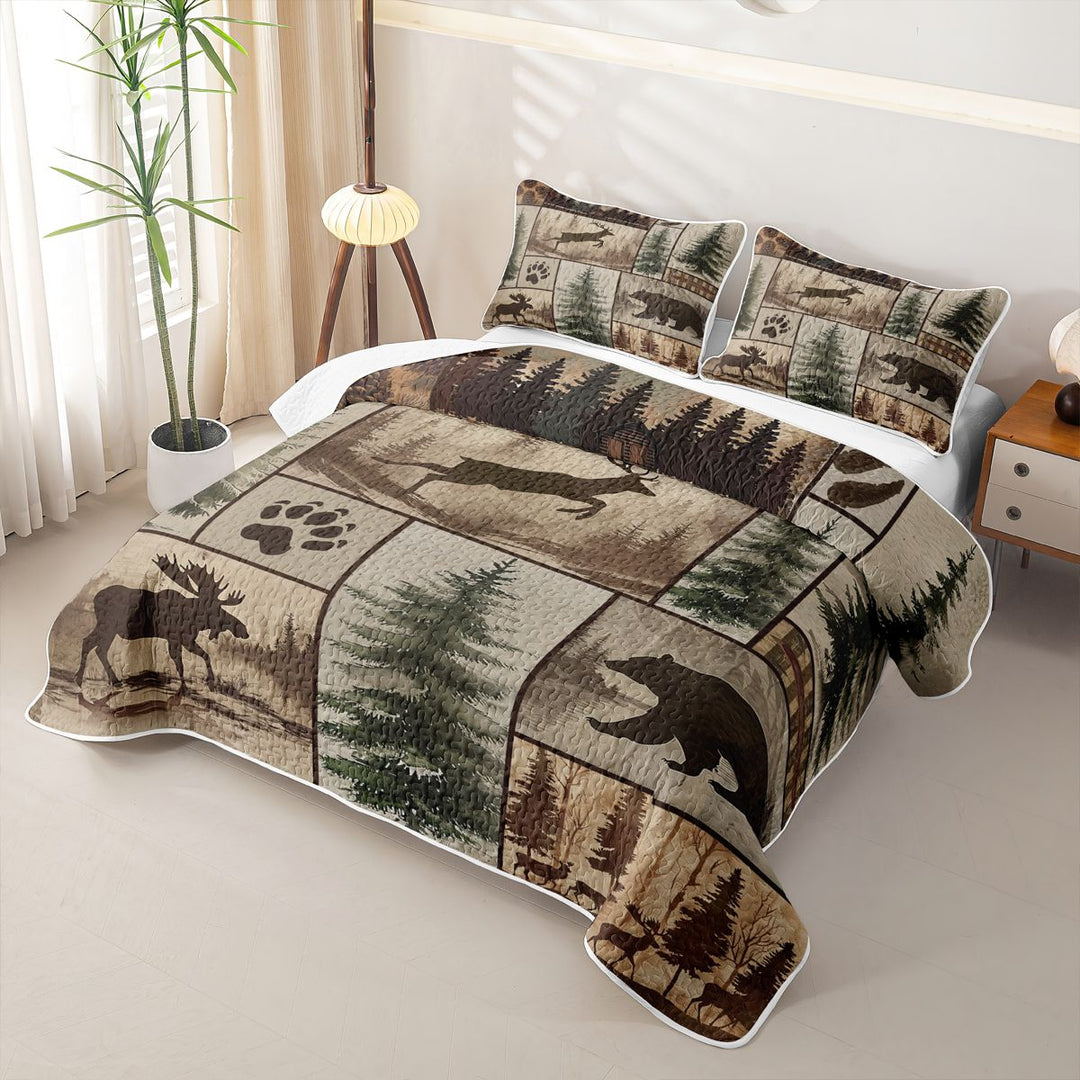 meiyoeat Rustic Farmhouse Cabin Quilt King For Boys,Jungle Wildlife Deer Bear King Coverlet Set For Kids,3-Piece