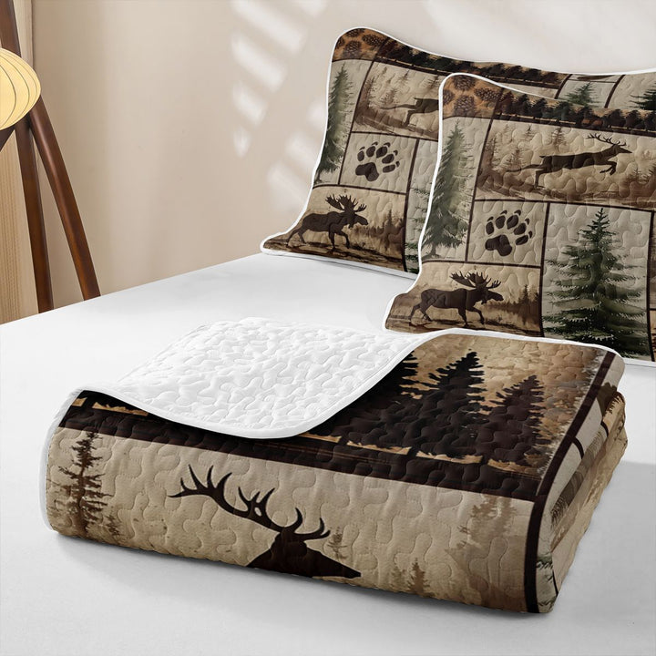 meiyoeat Rustic Farmhouse Cabin Quilt King For Boys,Jungle Wildlife Deer Bear King Coverlet Set For Kids,3-Piece