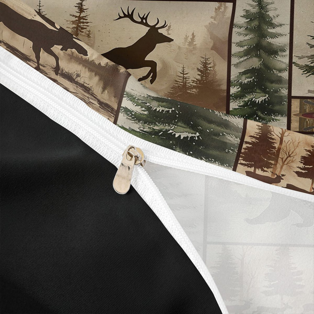 meiyoeat Rustic Farmhouse Cabin Duvet Cover King For Boys,Jungle Wildlife Deer Bear King Bedding For Kids,Black Reversible,3pcs(No Comforter)