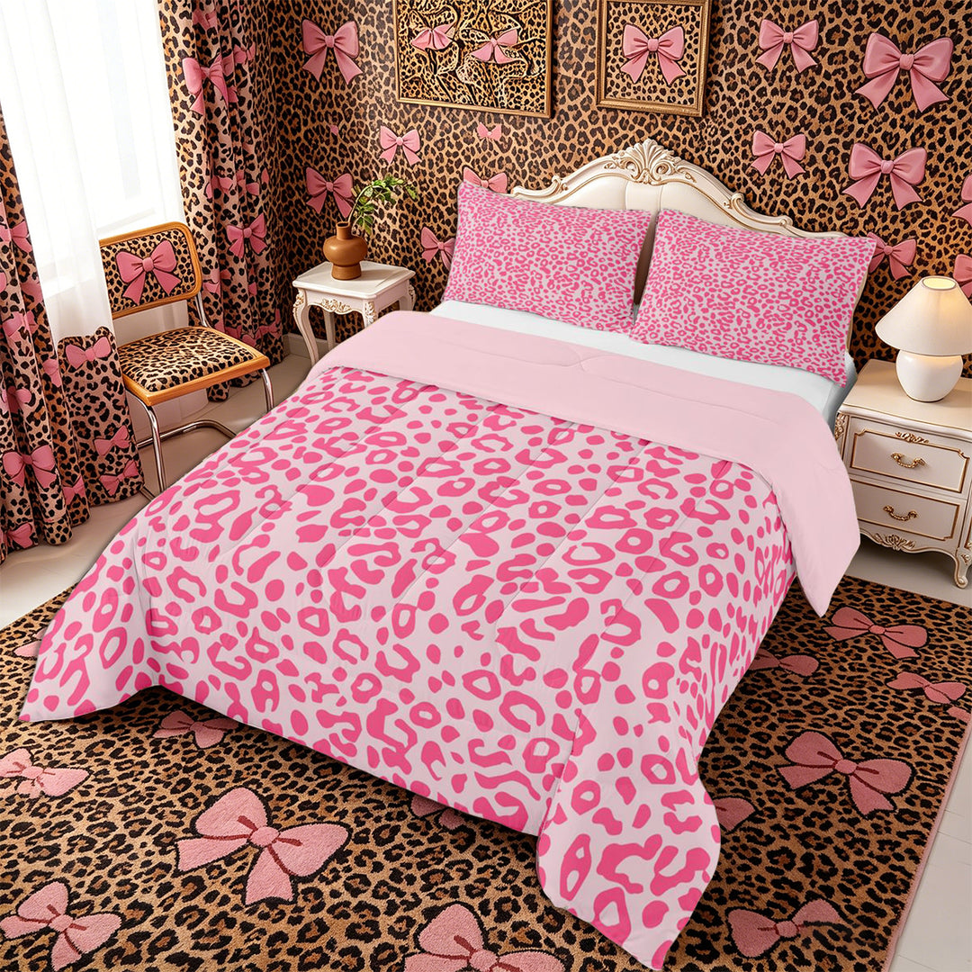 Meiyoeat Pastel Leopard Print Full Size Comforter Sets 3-Piece, Pink Cheetah Print Bedding Comforter Set, Light Pink,Pink Reversible