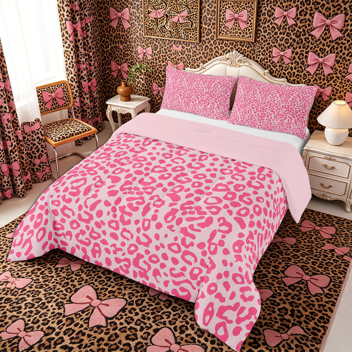 Meiyoeat Pastel Leopard Print Full Size Comforter Sets 3-Piece, Pink Cheetah Print Bedding Comforter Set, Light Pink,Pink Reversible
