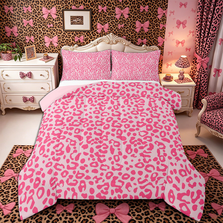 Meiyoeat Pastel Leopard Print Full Size Comforter Sets 3-Piece, Pink Cheetah Print Bedding Comforter Set, Light Pink,Pink Reversible