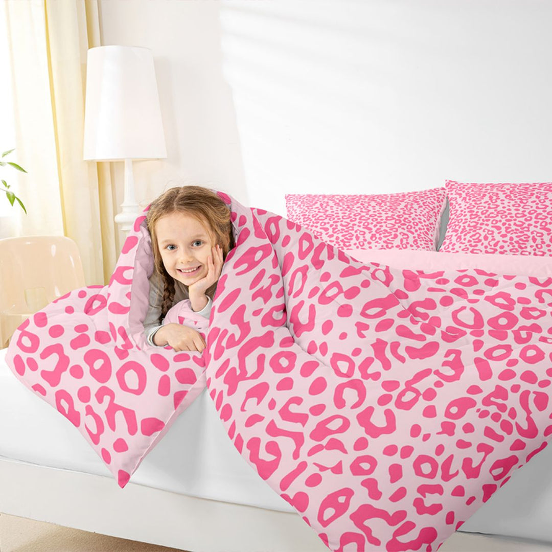 Meiyoeat Pastel Leopard Print Full Size Bedding Sets 7 Pieces, Pink Cheetah Print Full Size Bed in a Bag, Light Pink,Pink Reversible