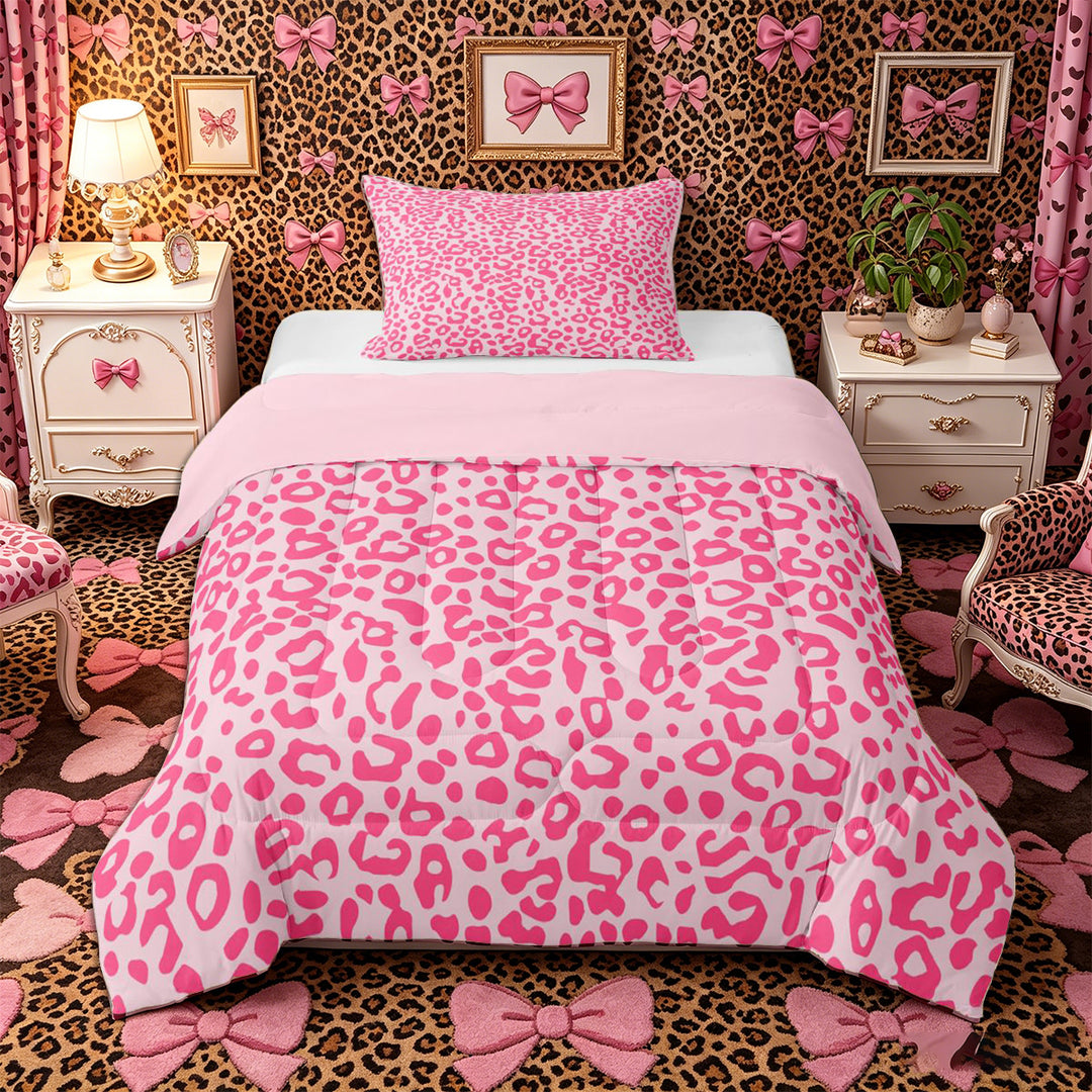 Meiyoeat Pastel Leopard Print Full Size Comforter Sets 3-Piece, Pink Cheetah Print Bedding Comforter Set, Light Pink,Pink Reversible
