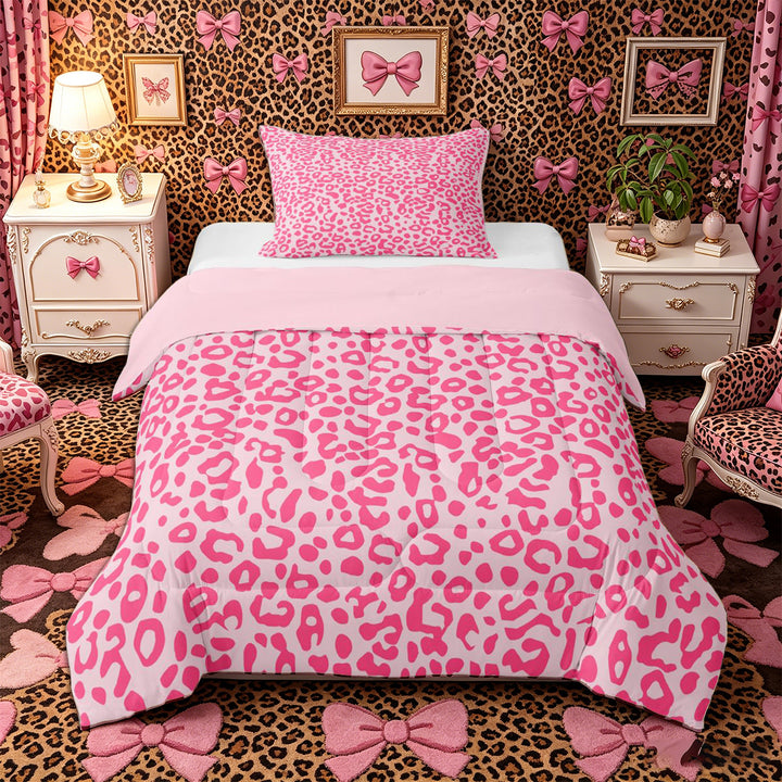Meiyoeat Pastel Leopard Print Full Size Comforter Sets 3-Piece, Pink Cheetah Print Bedding Comforter Set, Light Pink,Pink Reversible