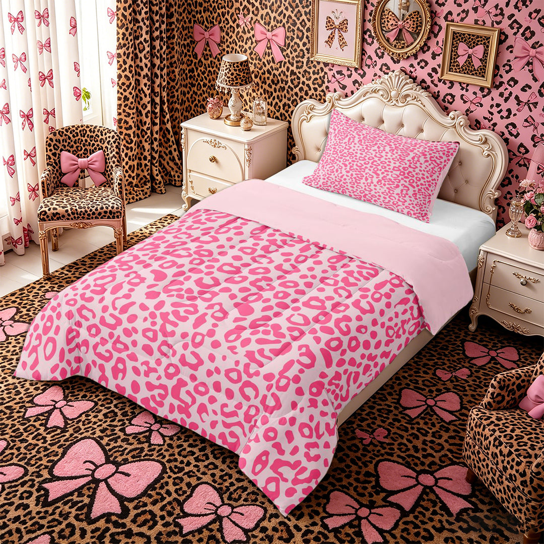 Meiyoeat Pastel Leopard Print Full Size Comforter Sets 3-Piece, Pink Cheetah Print Bedding Comforter Set, Light Pink,Pink Reversible