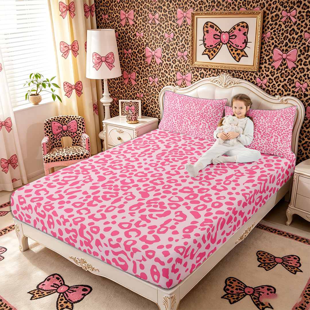Meiyoeat Pastel Leopard Print Bed Sheets 4-Piece, Pink Cheetah Print Full Size Sheets, Light Pink