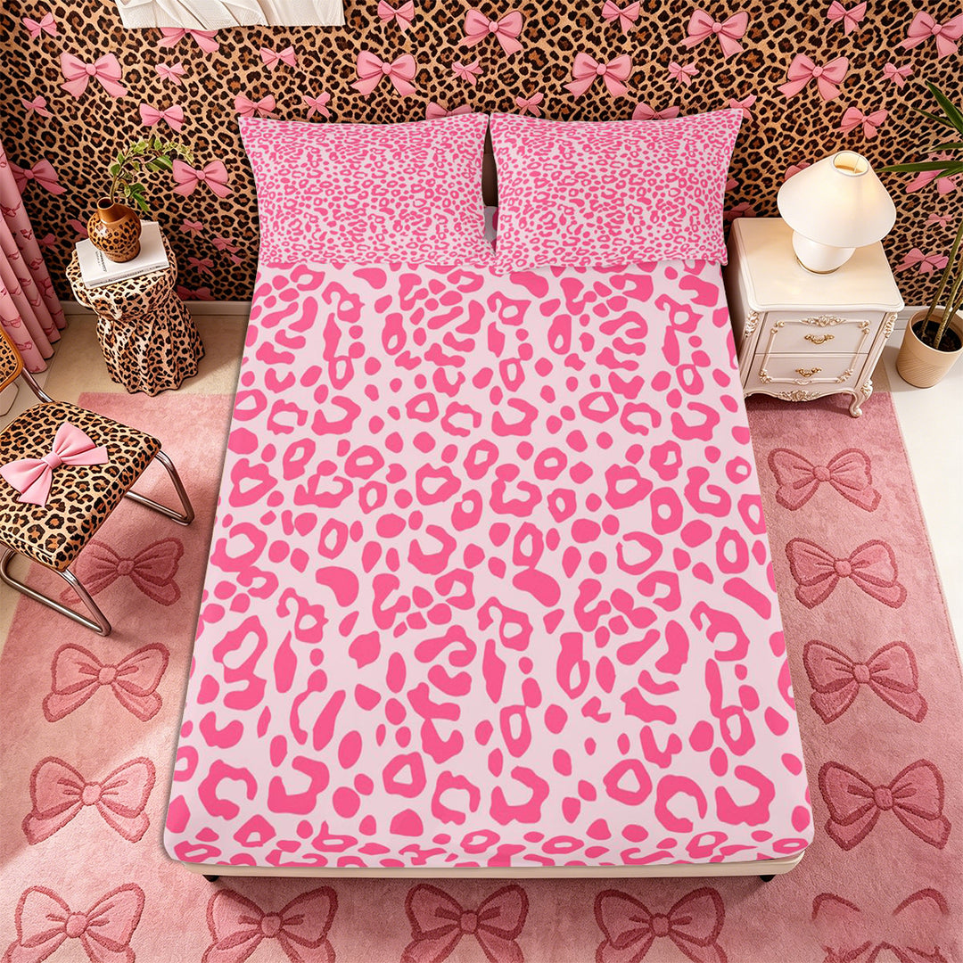 Meiyoeat Pastel Leopard Print Bed Sheets 4-Piece, Pink Cheetah Print Full Size Sheets, Light Pink
