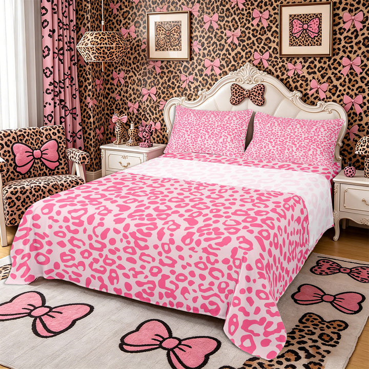 Meiyoeat Pastel Leopard Print Bed Sheets 4-Piece, Pink Cheetah Print Full Size Sheets, Light Pink