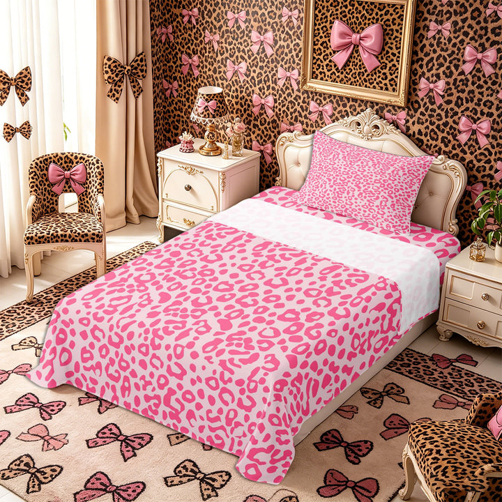 Meiyoeat Pastel Leopard Print Bed Sheets 4-Piece, Pink Cheetah Print Full Size Sheets, Light Pink