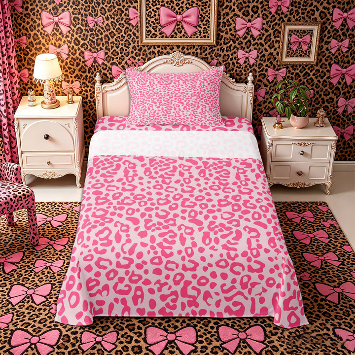 Meiyoeat Pastel Leopard Print Bed Sheets 4-Piece, Pink Cheetah Print Full Size Sheets, Light Pink