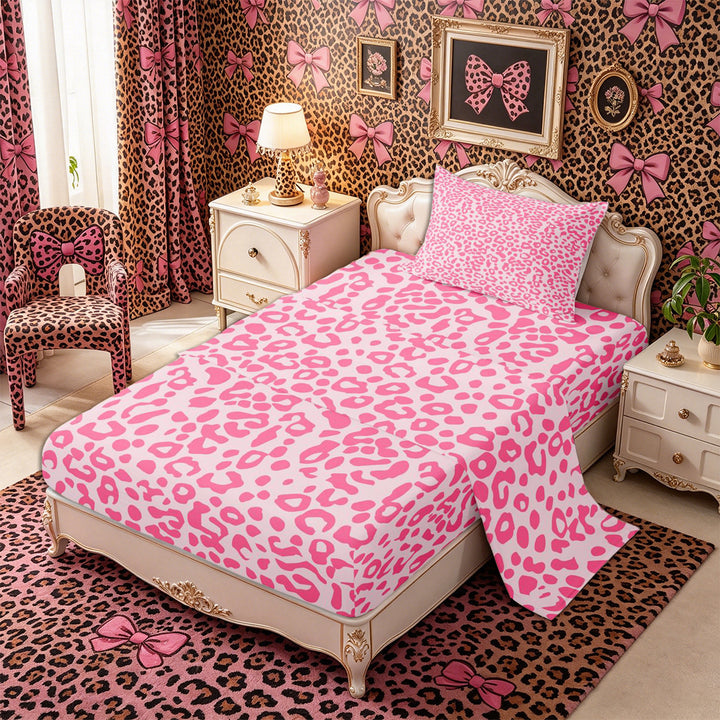 Meiyoeat Pastel Leopard Print Bed Sheets 4-Piece, Pink Cheetah Print Full Size Sheets, Light Pink