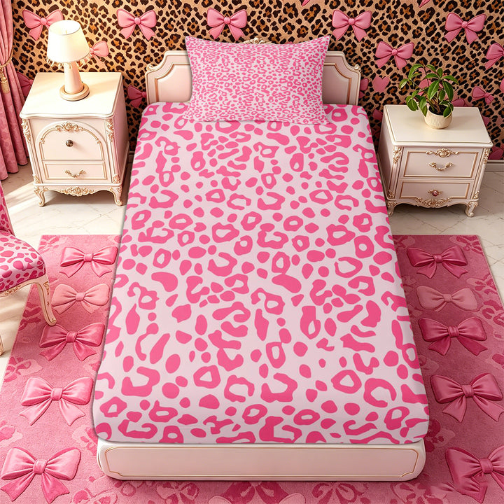 Meiyoeat Pastel Leopard Print Bed Sheets 4-Piece, Pink Cheetah Print Full Size Sheets, Light Pink