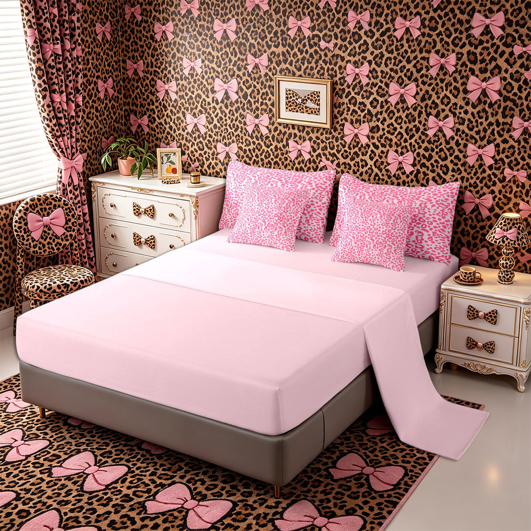 Meiyoeat Pastel Leopard Print Full Size Bedding Sets 7 Pieces, Pink Cheetah Print Full Size Bed in a Bag, Light Pink,Pink Reversible