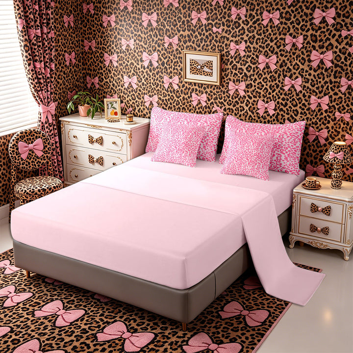 Meiyoeat Pastel Leopard Print Full Size Bedding Sets 7 Pieces, Pink Cheetah Print Full Size Bed in a Bag, Light Pink,Pink Reversible