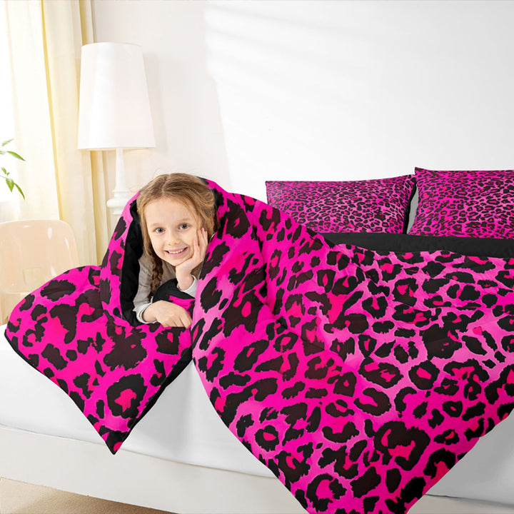 Meiyoeat Black Pink Leopard Print Full Size Comforter Sets 3-Piece, Animal Spot Pattern Bedding Comforter Set,Black Reversible