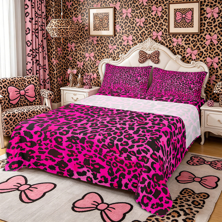 Meiyoeat Black Pink Leopard Print Bed Sheets 4-Piece, Animal Spot Pattern Full Size Sheets