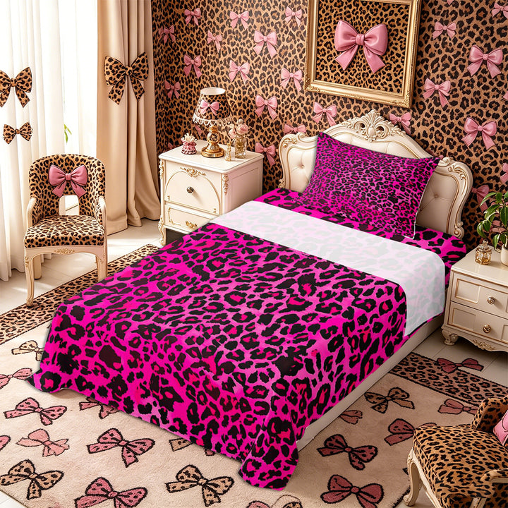 Meiyoeat Black Pink Leopard Print Bed Sheets 4-Piece, Animal Spot Pattern Full Size Sheets