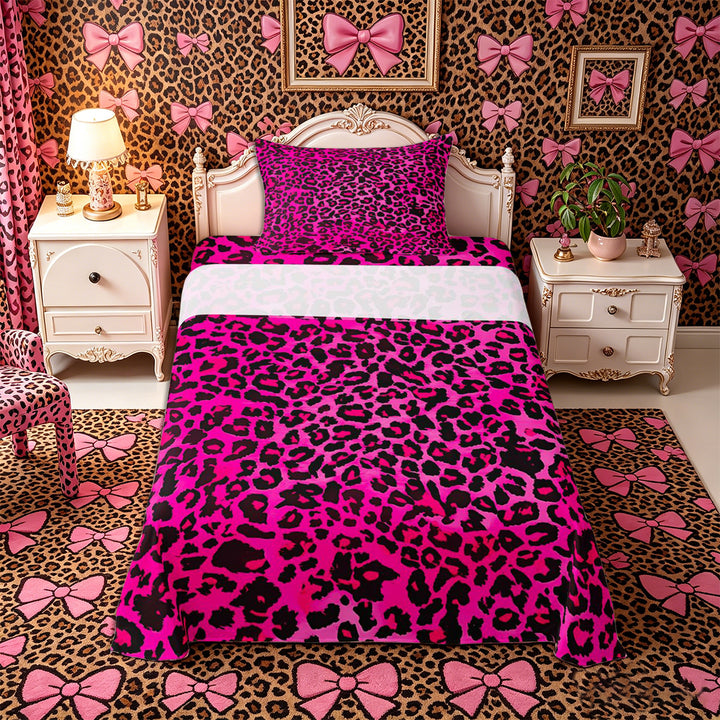 Meiyoeat Black Pink Leopard Print Bed Sheets 4-Piece, Animal Spot Pattern Full Size Sheets