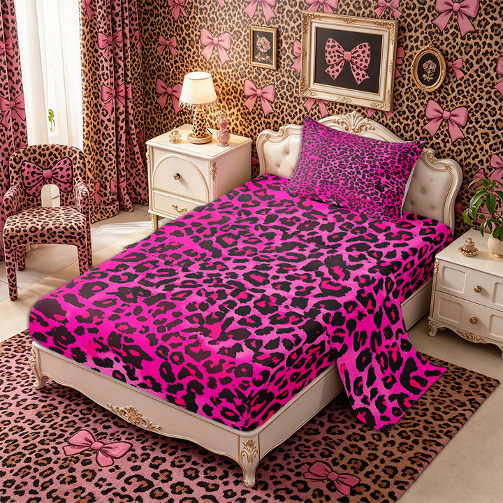 Meiyoeat Black Pink Leopard Print Bed Sheets 4-Piece, Animal Spot Pattern Full Size Sheets