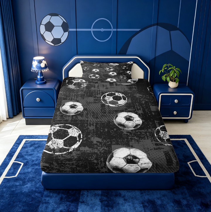meiyoeat Vintage Graffiti Football Pattern Bed Sheets For Kids,Boys Ball Games Full Size Sheets For Soccer Lovers,4-Piece