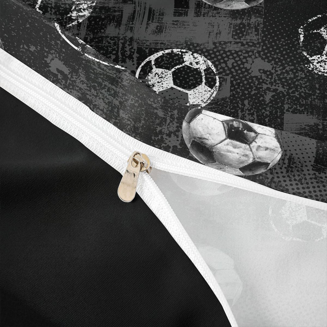 meiyoeat Vintage Graffiti Football Pattern Bedding For Kids,Boys Ball Games Duvet Cover Full For Soccer Lovers,Black Reversible,3-Piece(No Comforter)