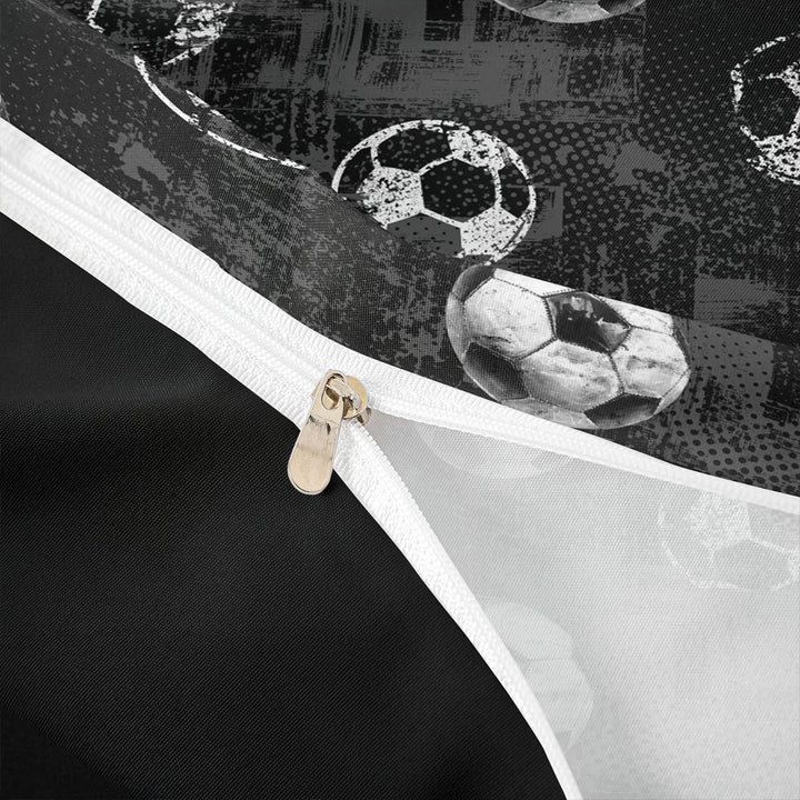 meiyoeat Vintage Graffiti Football Pattern Bedding For Kids,Boys Ball Games Duvet Cover Full For Soccer Lovers,Black Reversible,3-Piece(No Comforter)
