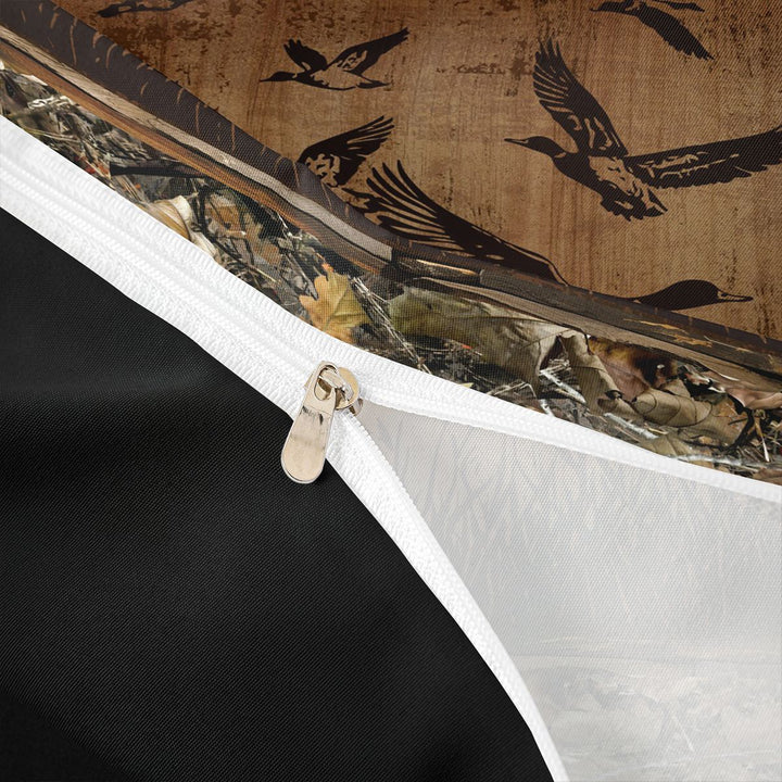 meiyoeat Rustic Duck Silhouette Duvet Cover King, Vintage Farmhouse Hunting King Bedding For Men Women,Black Reversible,3pcs(No Comforter)