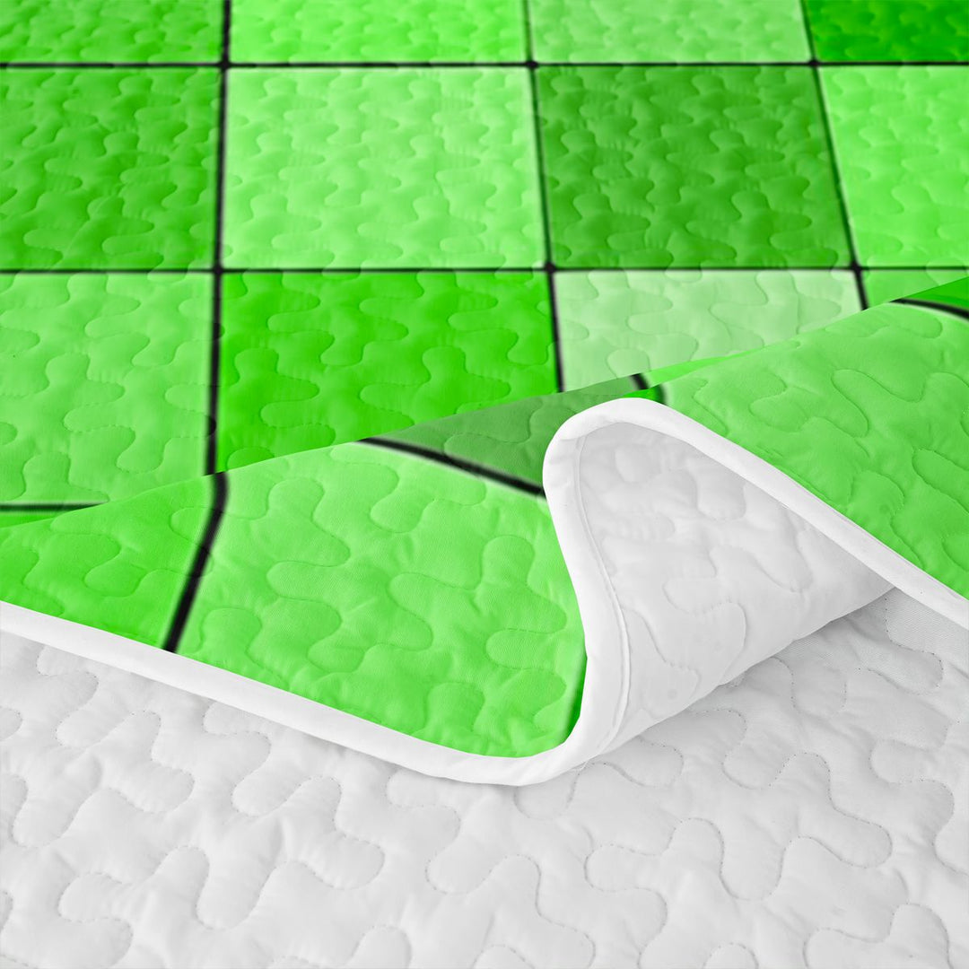 Meiyoeat Bright Green Pixelated Miners Quilt King,Simple Square Tile Print King Coverlet Set
