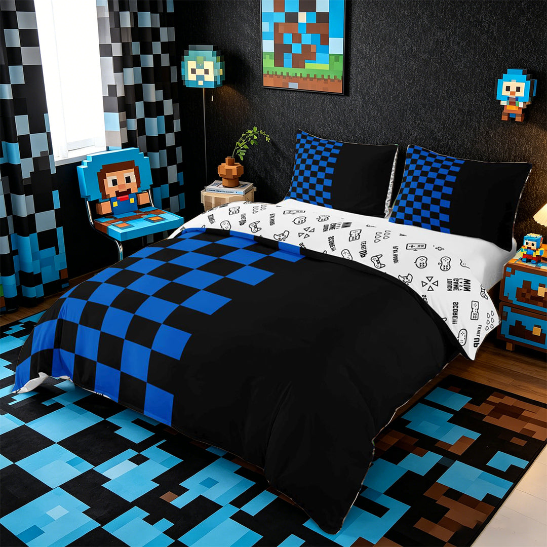 Meiyoeat Checkerboard Pattern Duvet Cover King for Adults, Classic Chess Print King Bedding, Blue Black,3 Pieces,No Comforter