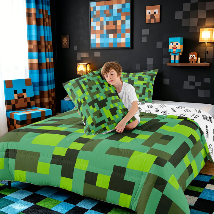 Meiyoeat Pixelated Blocks Miners King Size Comforter Sets 3pcs, Retro Geometric Camo Comforters King Size for Bedroom