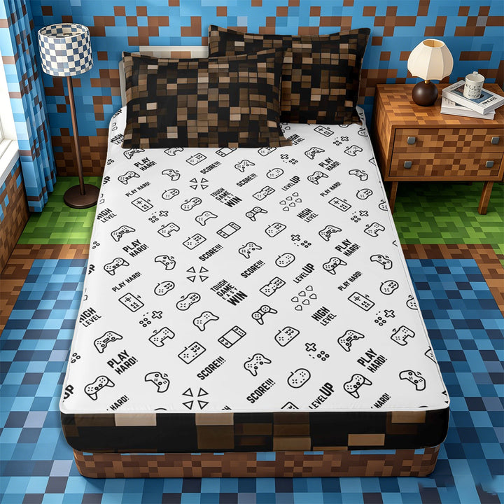 Meiyoeat Dark Brown 3D Cube Pattern Zipper Full Size Comforter Sets with Fitted Sheet and 2 Pillowcases for Adults, Modern Block Print Zipper Bedding Set,4pcs