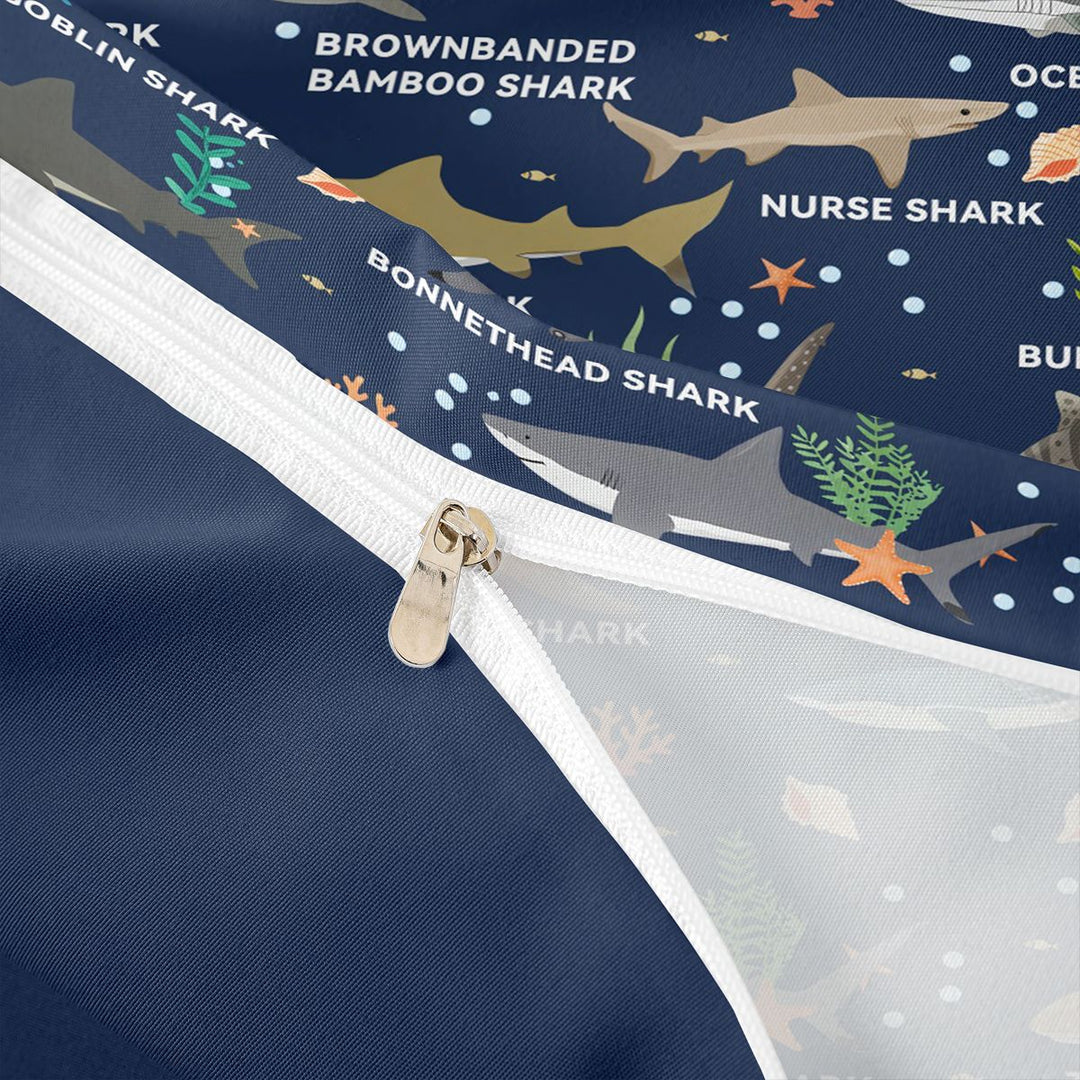 meiyoeat Watercolor Ocean Coral Bedding For Boys,Cute Sea Animal Shark Duvet Cover Full For Kids,Navy Blue Reversible,3pcs(No Comforter)
