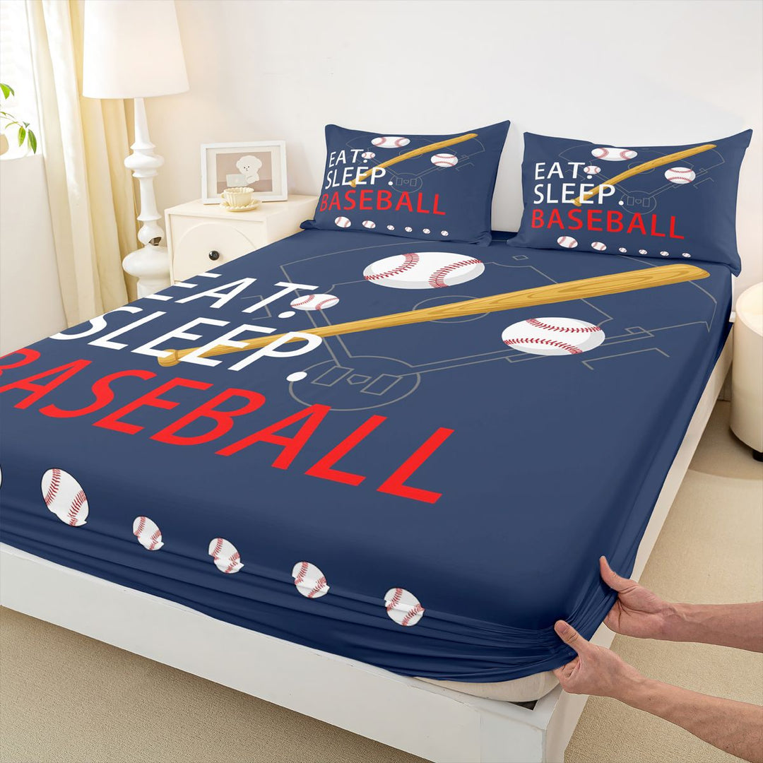 meiyoeat Eat Sleep Baseball Full Size Sheetsfor Boys Teens, Sport Baseball Bed Sheets, 4-Piece, 1 Flat Sheet, 1 Fitted Sheet and 2 Pillowcases